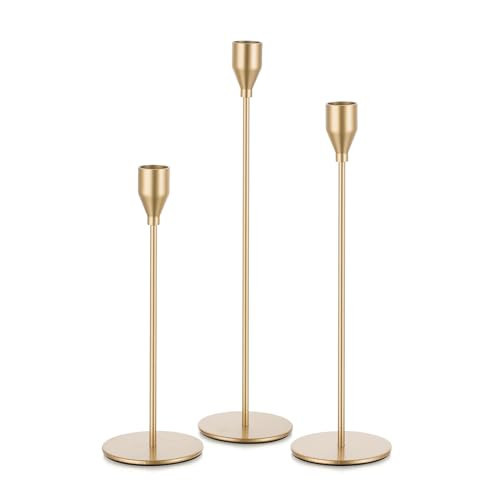 Candeldo Gold Taper Candle Holders: Tall Candlestick Holder for Table Centerpiece Set of 3 Metal Candles Stick Holders Stand Wedding Decor | Amazon (US)