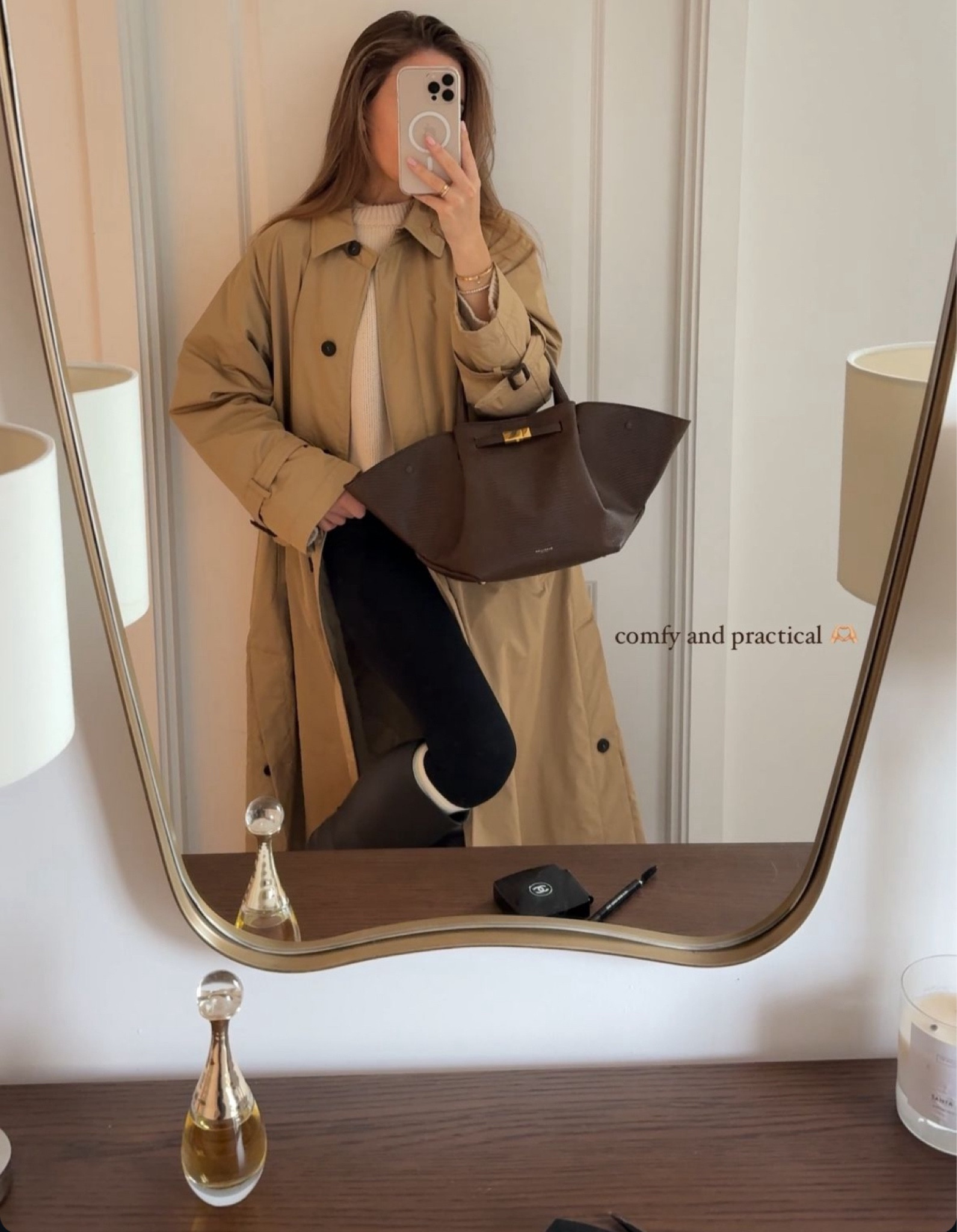 Rainy weekend in London 🌧️ cosy autumnal outfit with this Weekend Max Mara trench coat, styled neutrally with a Soft Goats Cashmere jumper, leggings and knee high boots. Of course featuring my new favourite bag, Kate Hutchins x Demellier New York Tote 🤎

#LTKautumn #LTKstyletip #LTKbag