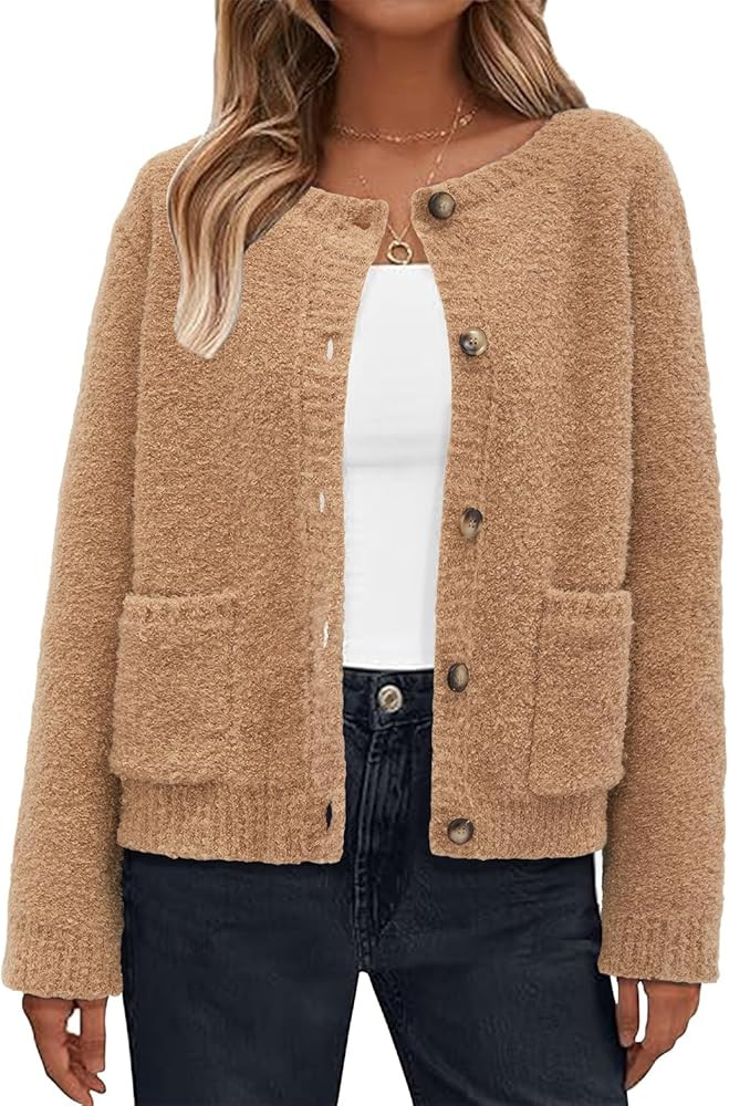 Arach&Cloz Women's Open Front Cardigan Sweaters Fall Fashion Button Down Knit Chunky Outwear Coat... | Amazon (US)