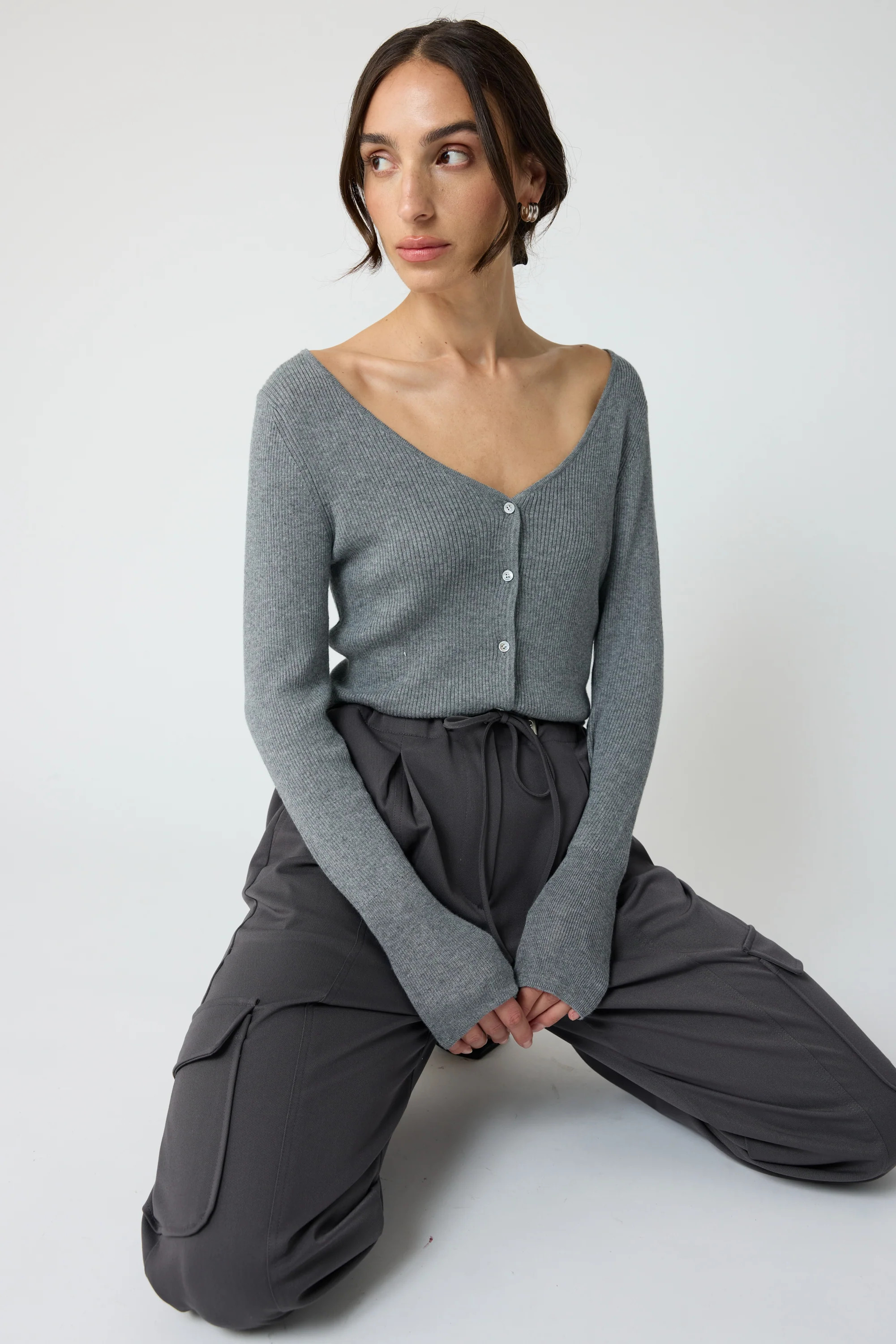Cropped V Neck Cardigan | Almina Concept