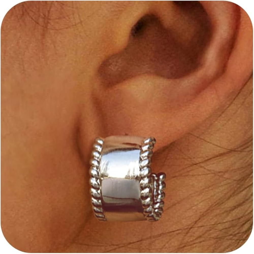 Picuzzy Silver Hoop Earrings for Women, Chunky Silver Hoops Hypoallergenic Earrings for Women Tre... | Amazon (US)