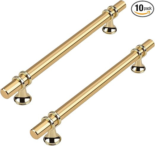 Haliwu 10 Pack Gold Cabinet Handles, Brushed Brass Cabinet Pulls Kitchen Cabinet Handles Barrel C... | Amazon (US)
