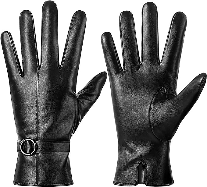 Womens Winter Leather Gloves Touchscreen Texting Warm Driving Lambskin Gloves | Amazon (US)