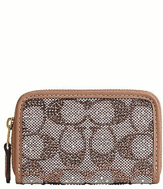 COACH Crystal Signature Zip Around Card Case Wallet - Mushroom | Dillard's