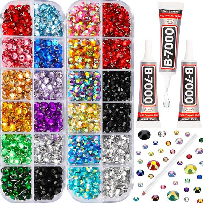 b7000 Glue with 11000Pcs Multicolored Rhinestones Flatback for Crafts Clothes Fabric Crafting Tum... | Amazon (US)
