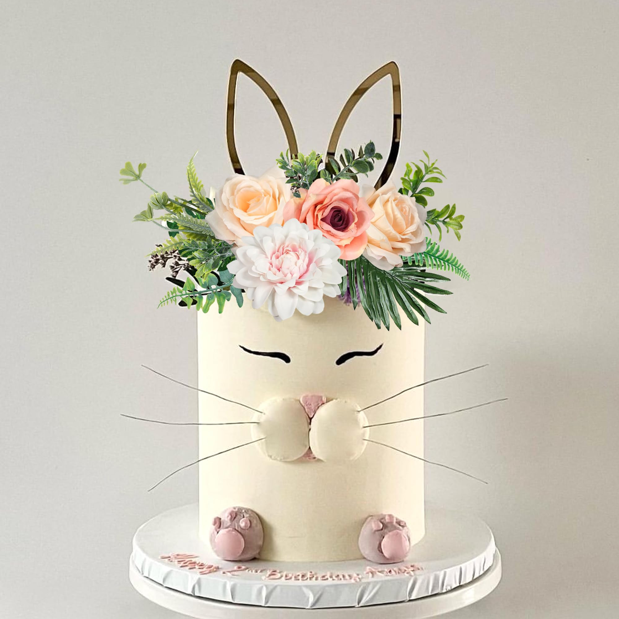 DRWATE Easter Cake Topper Flower Cake Decorations Bunny Ears Cake Topper for Easter Festival Birt... | Amazon (US)