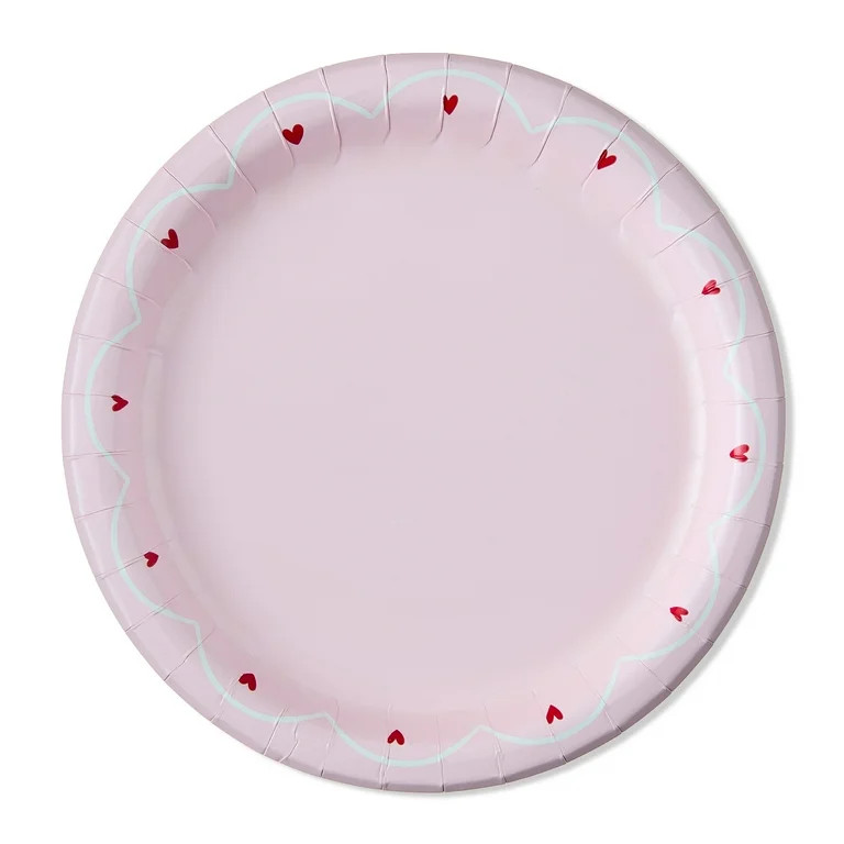 Disposable Paper Plates, 7", Red and Pink Scalloped Hearts, 8 Count, Valentine's Day by Way To Ce... | Walmart (US)