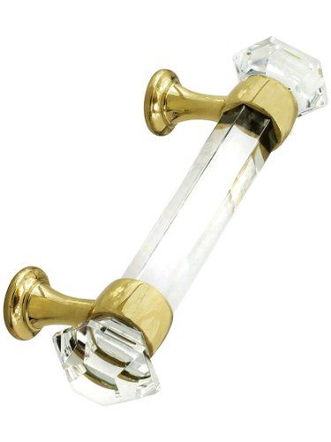 3" On Center Hexagonal Cut Crystal Handle With Solid Brass Bases In Polished Brass | Amazon (US)