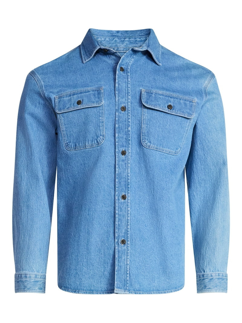 Free Assembly Men's Heavyweight Denim Overshirt with Long Sleeves, Sizes S-3XL | Walmart (US)