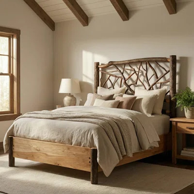 Hickory Log Twig Bed with Rail System - Cognac | Wayfair North America