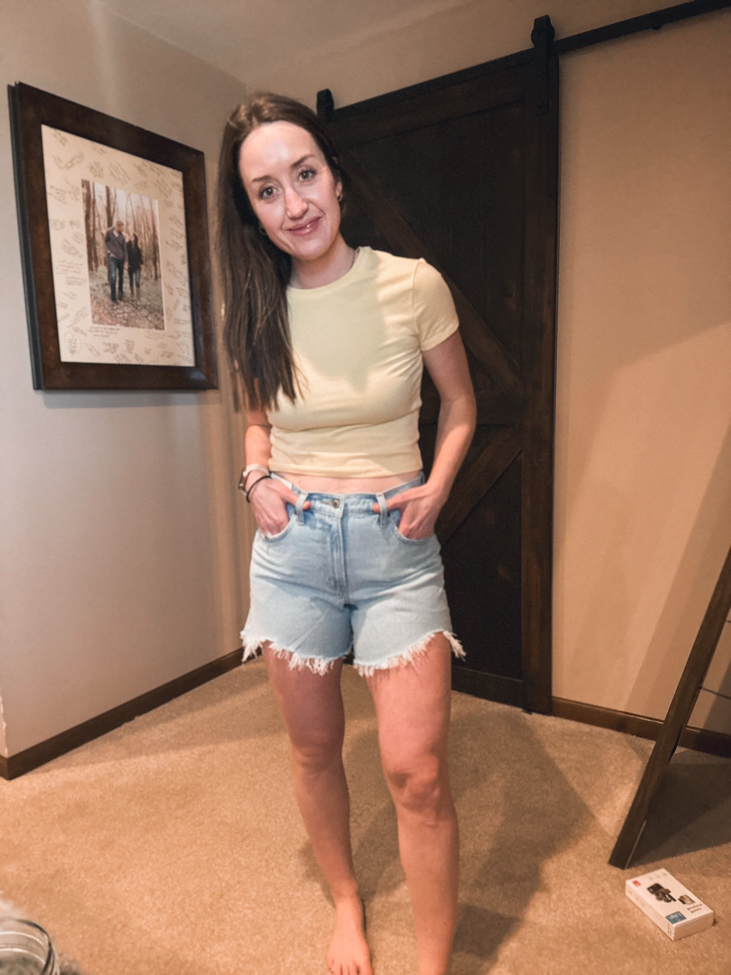 The high rise dad short - wearing a size 27. The essential baby tee is a fave - wearing a small