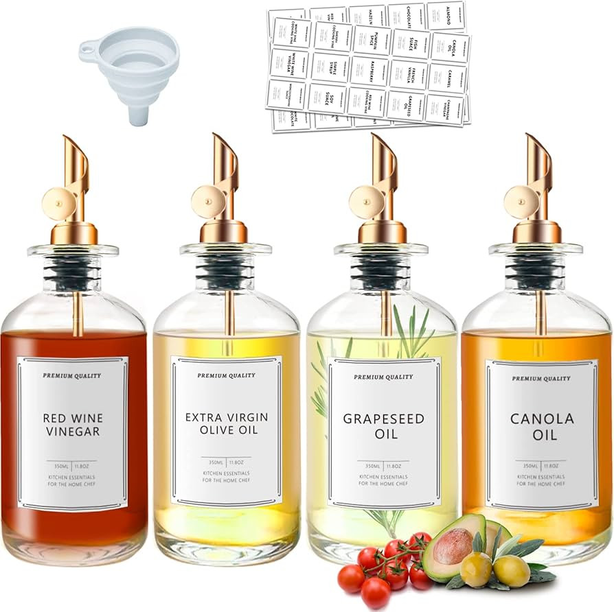 12 oz Glass Olive Oil Dispenser Bottle For Kitchen,Oil And Vinegar Dispenser Set Of 4,Oil Bottles... | Amazon (US)