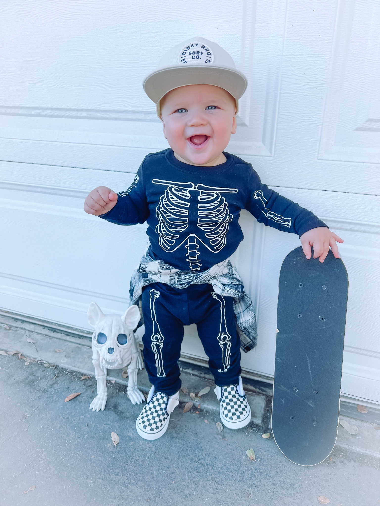 Halloween baby and toddler boys outfit Binky Bro hat, checkered vans, skeleton dog, skateboard 

#LTKbaby #LTKfamily #LTKHalloween