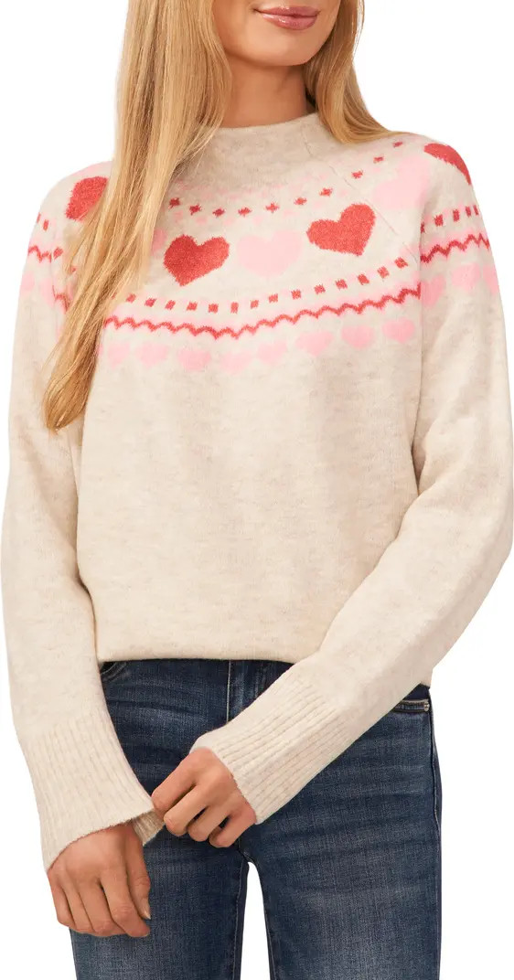 CeCe Fair Isle Heart Pattern Funnel Neck Sweater | Nordstrom | Nordstrom