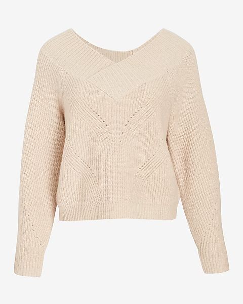 Metallic Pointelle V-neck Long Sleeve Sweater | Express