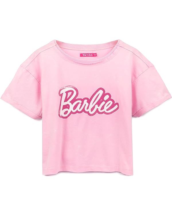 Barbie Cropped T-Shirt Womens Ladies Fashion Doll Logo Pink Crop Top | Amazon (US)