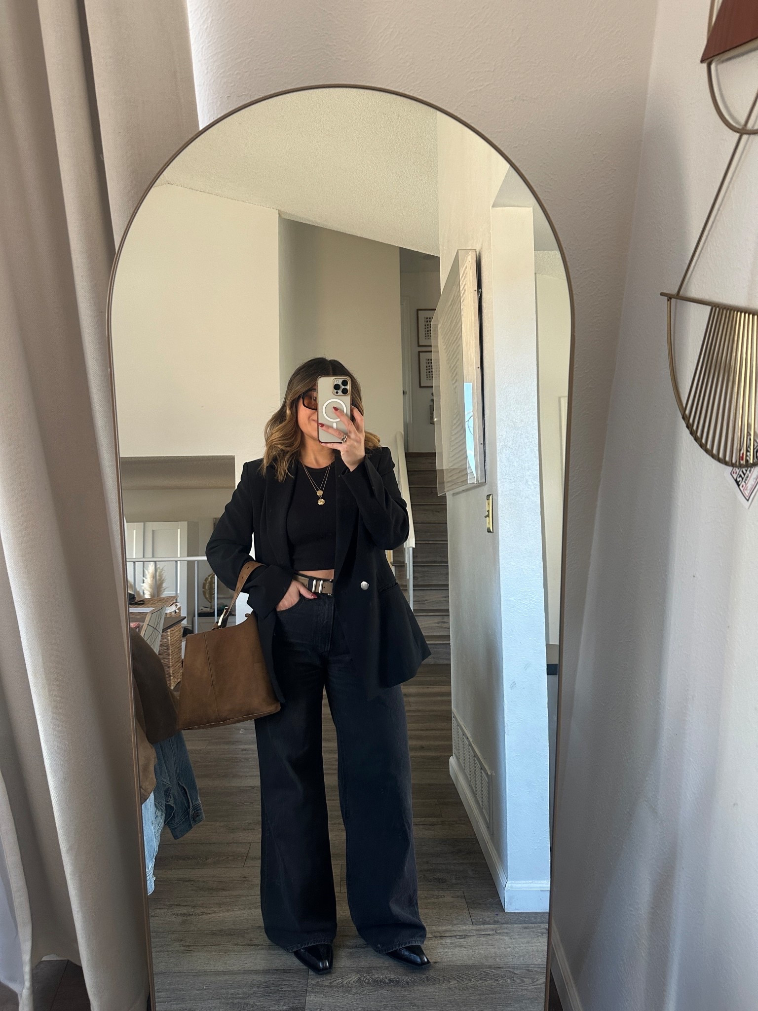 A total black look that never fails! 
These black jeans are probably my favorite ones right now! They run tts. Order your regular size. 
Top and blazer- linked similar styles
Jeans size 25

#LTKmomlife #LTKootd