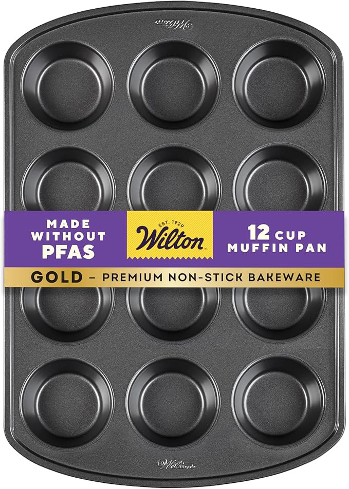 Wilton Gold Non-Stick 12 -Cup Muffin Pan, Stainless Steel Bakeware, Made without PFAS, 10.5 x 15 ... | Amazon (US)