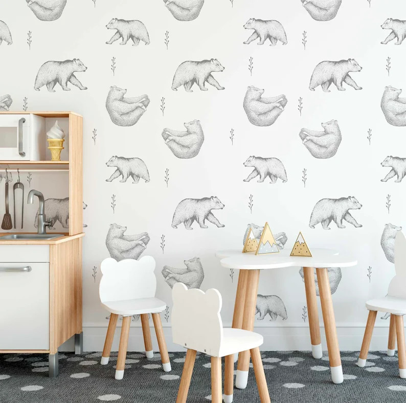 Yoga bears wallpaper peel and stick nursery wall decor | Etsy | Etsy (US)