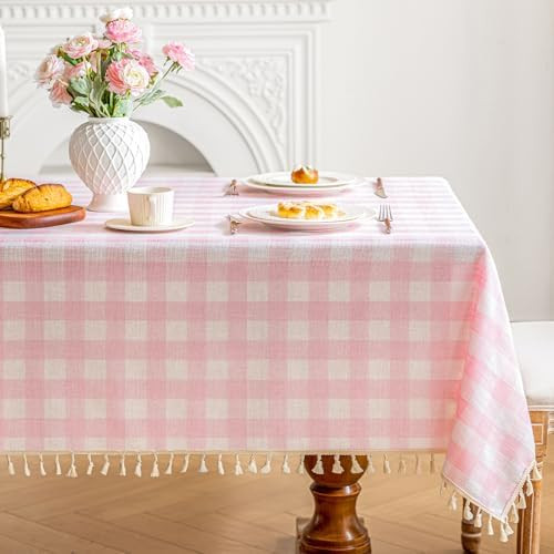 Checkered Tablecloth Rectangle Cotton Linen Gingham Table Cloth with Tassel Washable Wrinkle Free... | Amazon (US)
