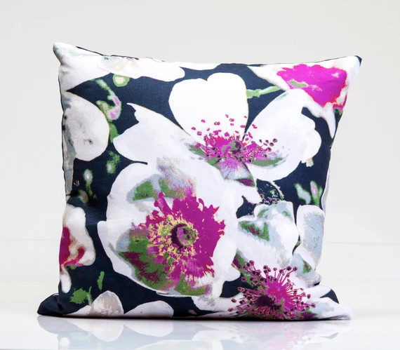 Fuschia and white  floral pillow cover, Romo fabric,  purple and white flowers, | Etsy (US)