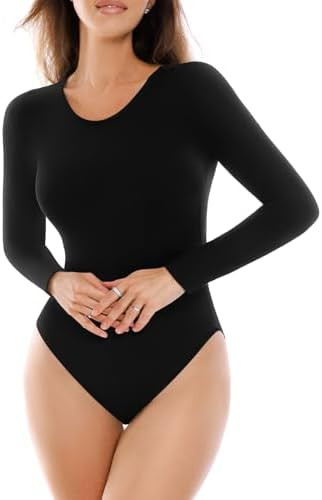 SINOPHANT Long Sleeve Bodysuits for Women Crew Round Neck Basic Stretchy Slim Fit Body Suit Tops | Amazon (US)