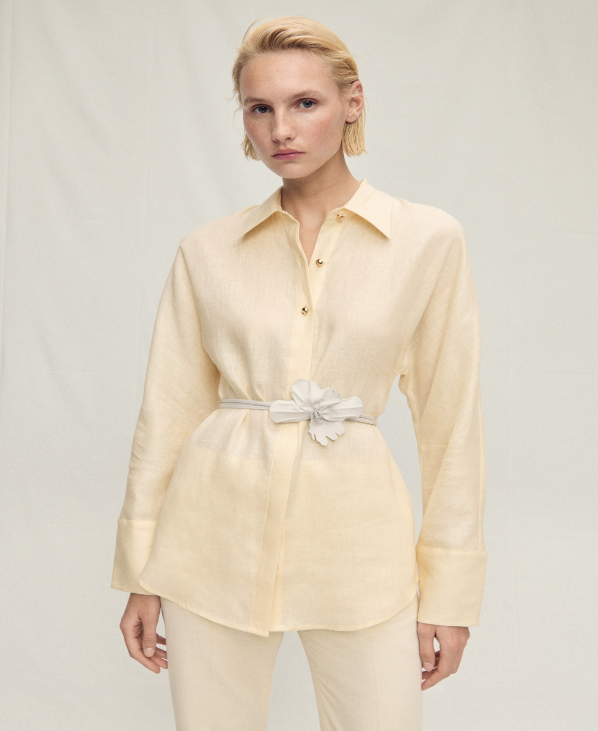 Mango Women's Button Detail Linen Shirt - Butter Yellow | Macy's