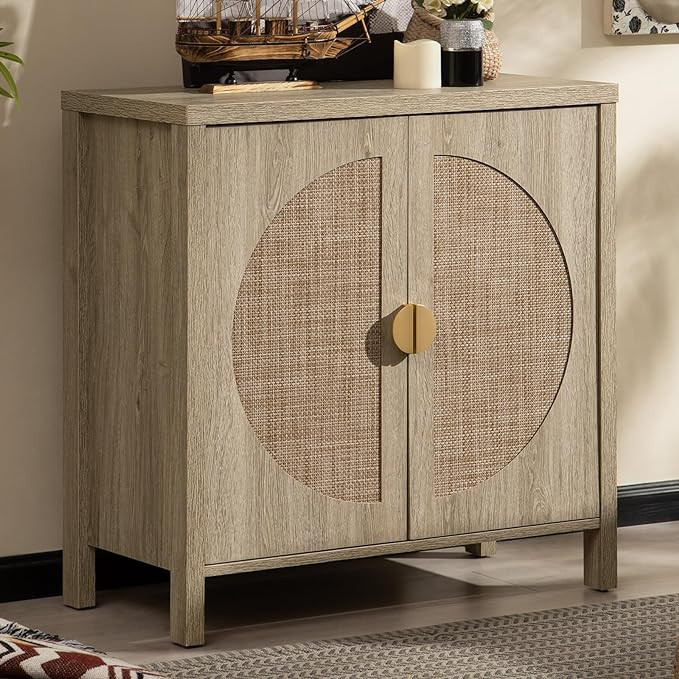 SICOTAS Accent Wood Storage Cabinet with Rattan Doors, Sideboard Buffet Cabinet with Adjustable S... | Amazon (US)