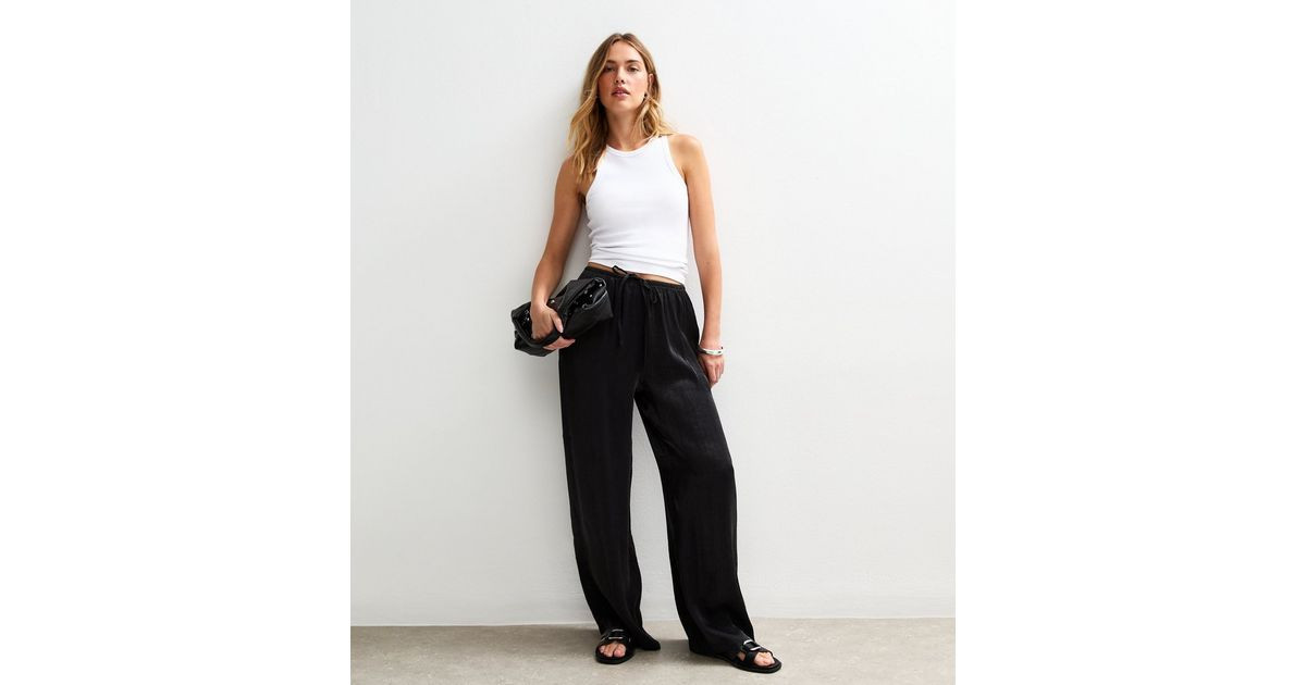 Black Shimmer Satin Wide Leg Trousers
						
						Add to Saved Items
						Remove from Saved Ite... | New Look (UK)
