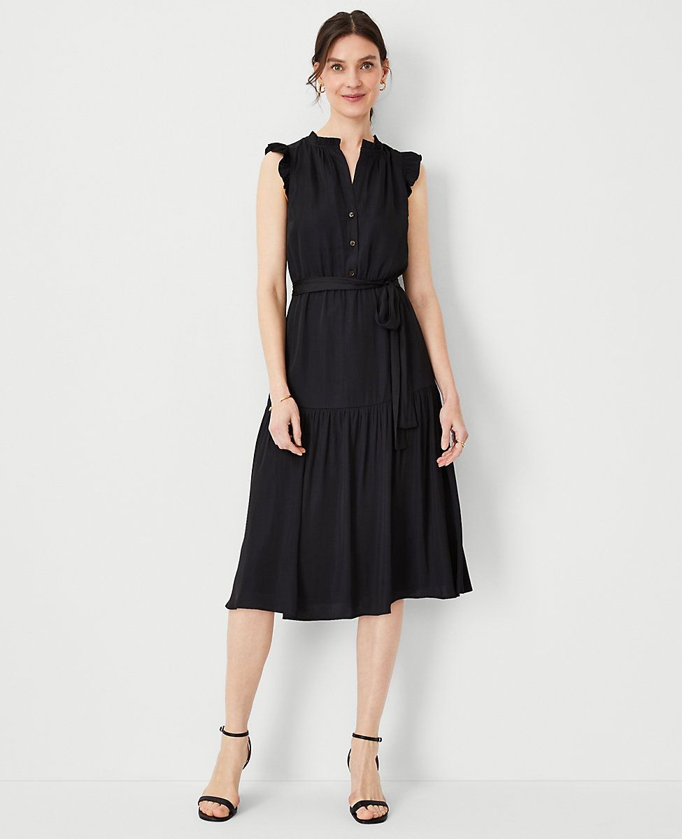 Tall Ruffle Belted Flare Dress | Ann Taylor (US)