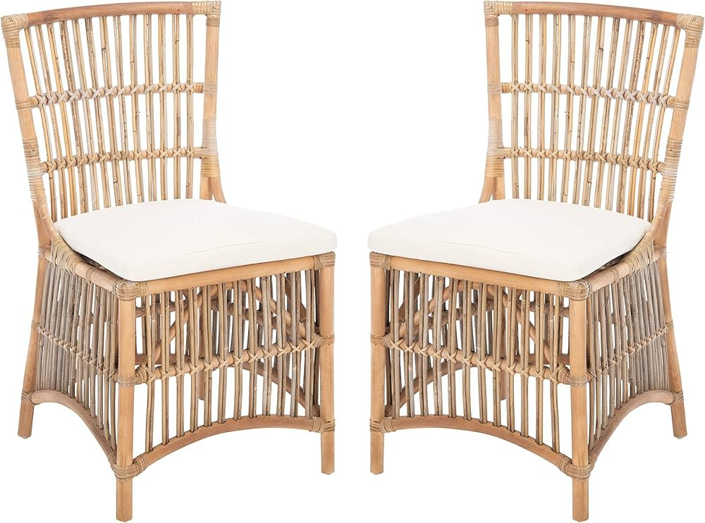 Safavieh Home Collection Erika Rattan Cushion (Set of 2) Accent Chair, 0, Grey White Wash/White | Amazon (US)