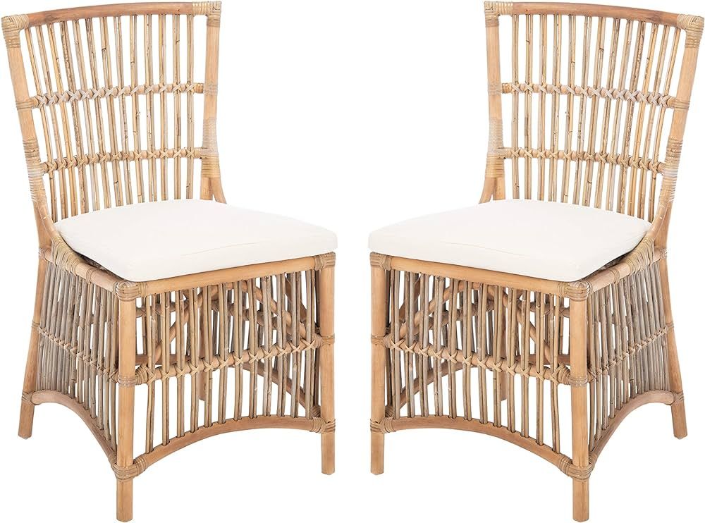Safavieh Home Collection Erika Rattan Cushion (Set of 2) Accent Chair, 0, Grey White Wash/White | Amazon (US)