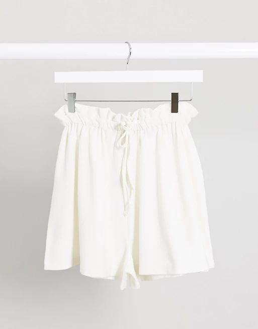 ASOS DESIGN rib detail flippy shorts with tie waist in cream | ASOS UK