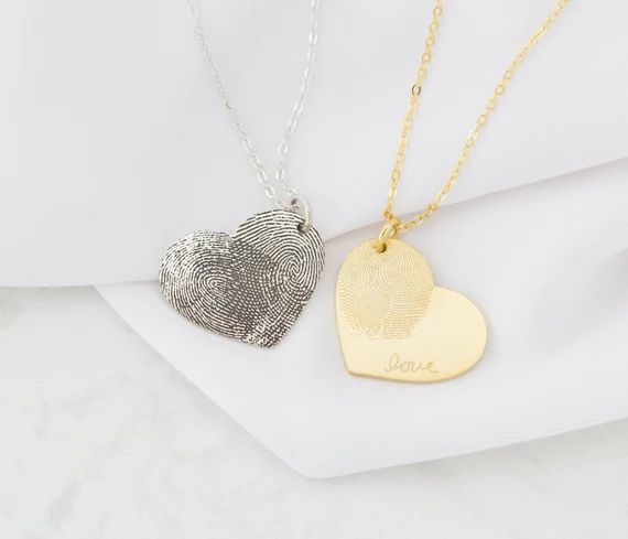 Custom Fingerprint Necklace  Heart Charm Fingerprint Necklace | Etsy | Etsy (US)