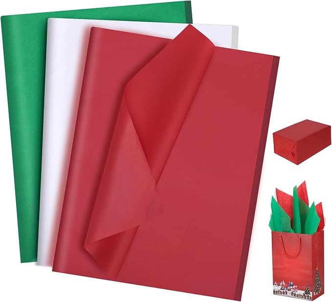woric 160 Sheets Christmas Tissue Paper for Gift Bags 20 X 14 Inches Red Green White Wrapping Tis... | Amazon (US)