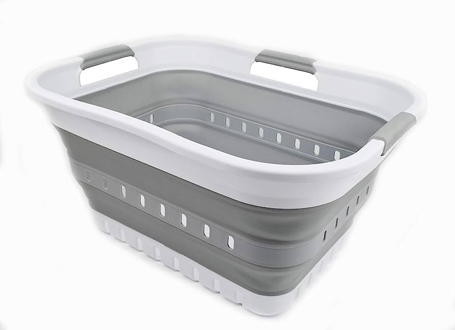 SAMMART 30L (8 gallon) Collapsible 3 Handled Plastic Laundry Basket - Foldable Pop Up Storage Contai | Amazon (US)