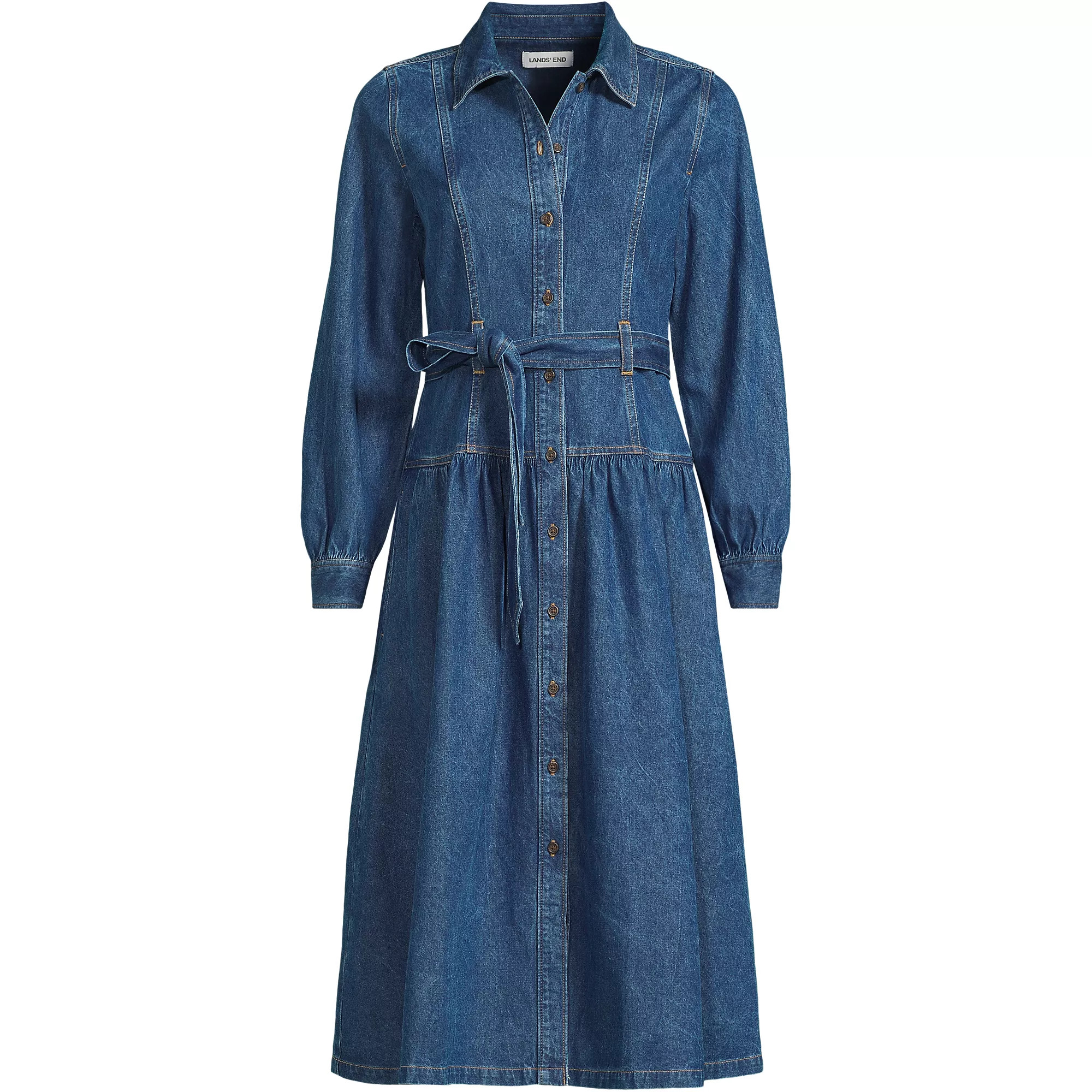 Women's Denim Button Front Midi Shirt Dress | Lands' End (US)