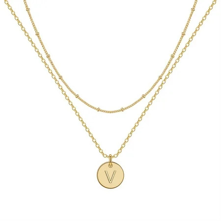 IEFWELL Gold Initial Necklaces for Women,14K Gold Filled Double Side Engraved Hammered Gold Coin Nec | Walmart (US)