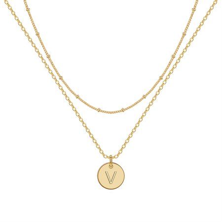 IEFWELL Gold Initial Necklaces for Women,14K Gold Filled Double Side Engraved Hammered Gold Coin Nec | Walmart (US)