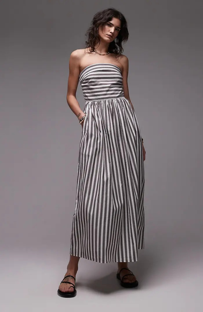 Stripe Strapless Cotton Midi Dress Outfit Striped Midi Dress Striped Maxi Dress Striped Dress Outfit | Nordstrom