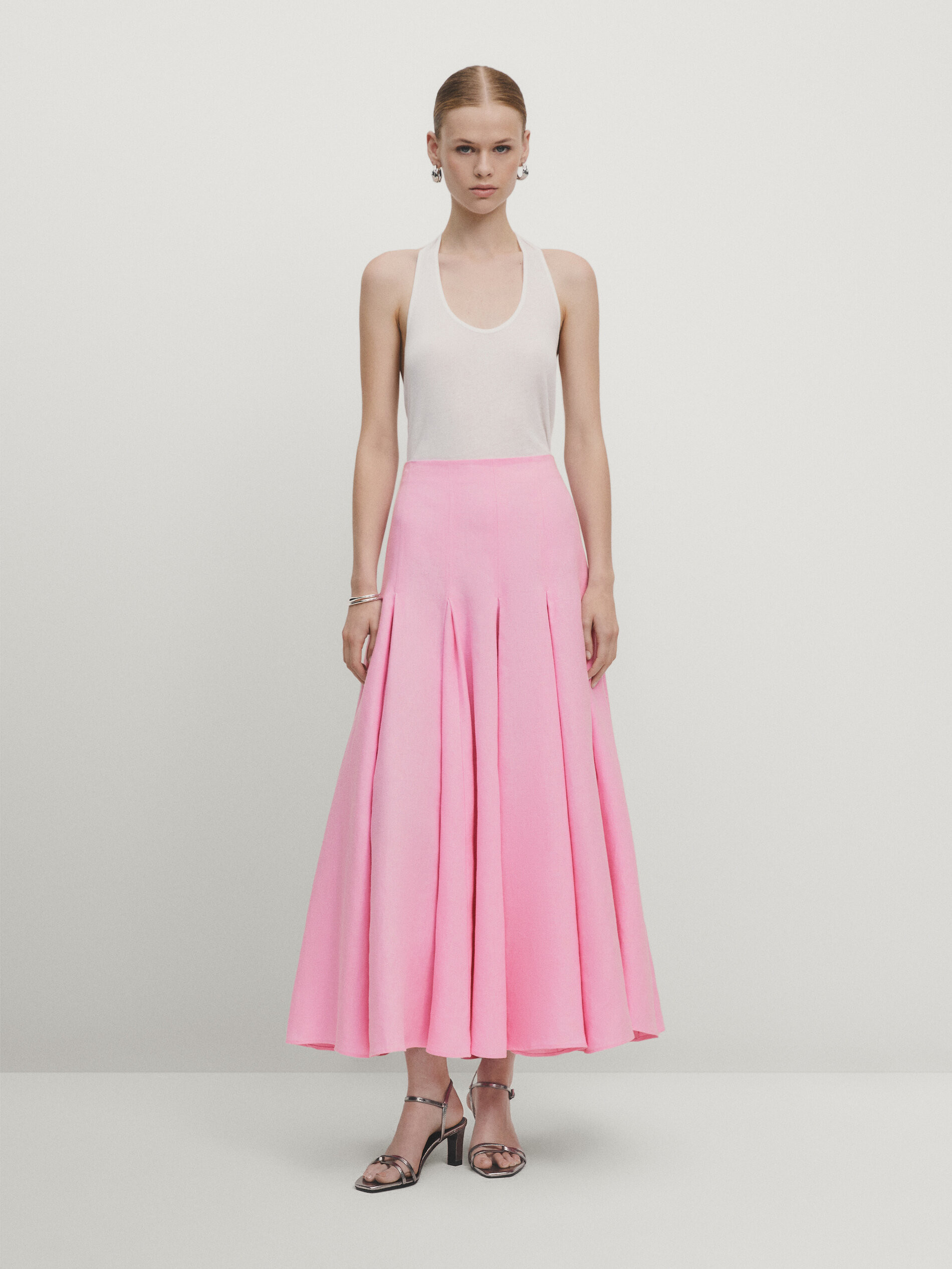 Pleated flounce linen skirt - Studio | Massimo Dutti UK