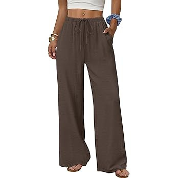 Sampeel Wide Leg Pants for Women Flowy Palazzo Drawstring Elastic Waist Trousers with Pockets Sum... | Amazon (US)