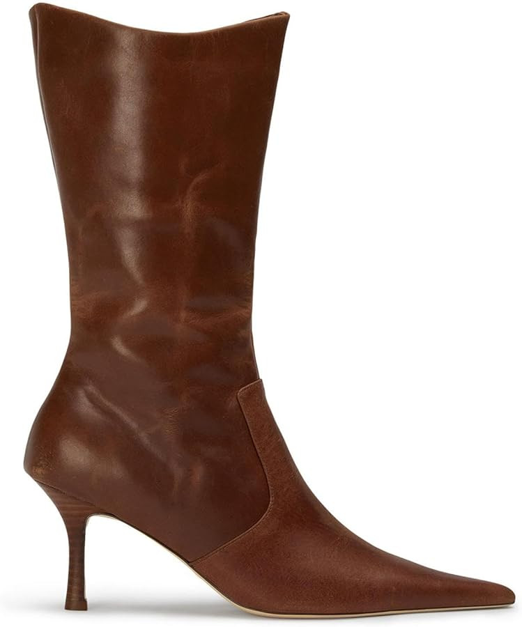 Goiphrri Mid Calf Boots for Women Dressy Sexy Pointed Toe Stiletto Boot Heels Side Zipper Wide Ca... | Amazon (US)