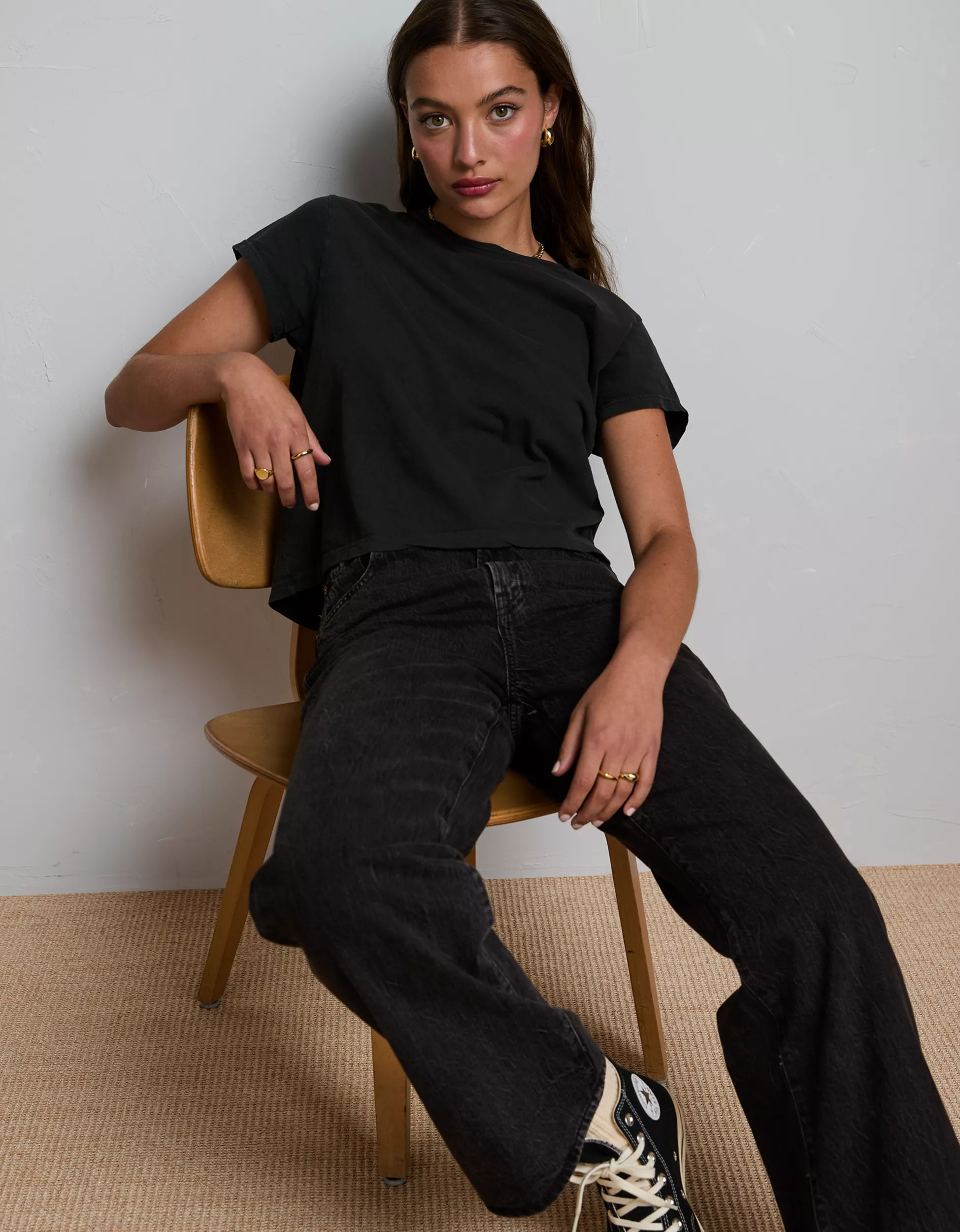 AE77 Premium Boxy Cropped Crewneck Tee | American Eagle Outfitters (US & CA)