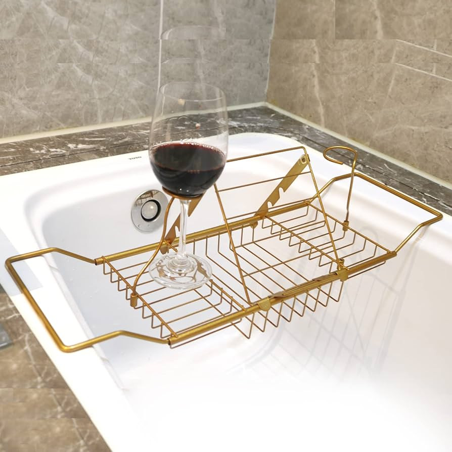PLKO Bathtub Tray,Stainless Steel Shower Bathtub Caddy Tray with Removable Book Holder Red Wine R... | Amazon (US)
