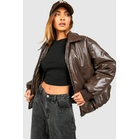 Womens Padded Faux Leather Bomber Jacket - Brown - 10 | boohoo (US & Canada)