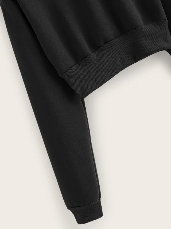 Solid Drop Shoulder Crop Hooded Sweatshirt | SHEIN