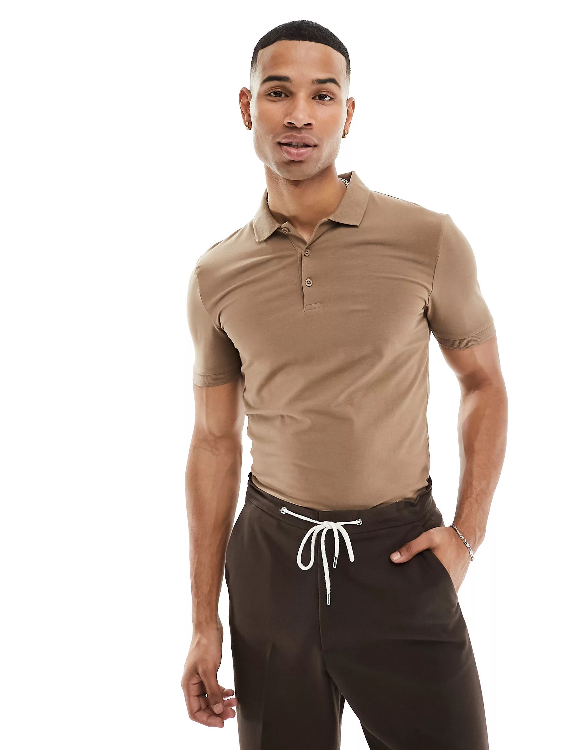 ASOS DESIGN muscle fit polo in brown | ASOS (Global)