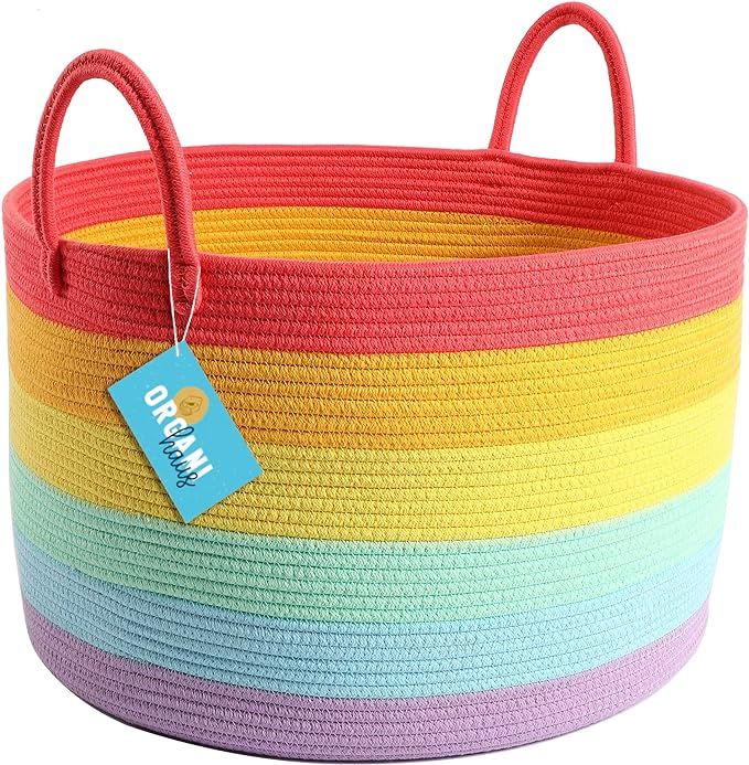 OrganiHaus Rainbow Extra Large Cotton Rope Storage Basket w/ Handles 20”x13” Colorful Room De... | Amazon (US)