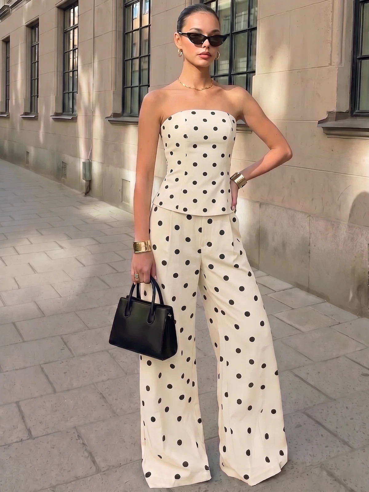 Polka Dot Strapless Top & Pants Set | Commense